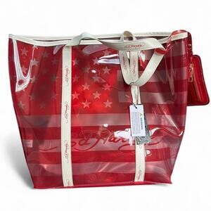 Ed Hardy PVC Tote Bag Red Stars Stripes One Size